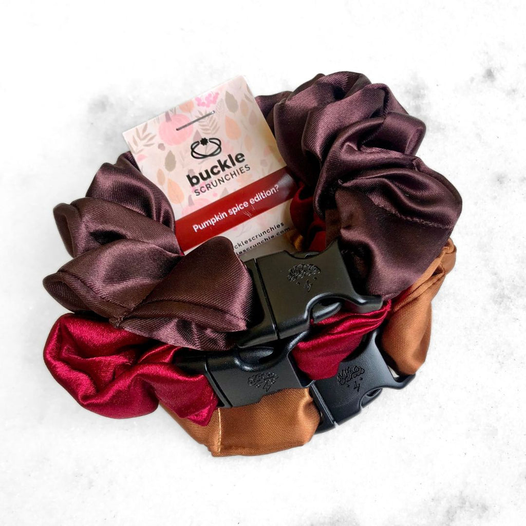 Fall Essentials - 3-Pack Autumn Halloween Buckle Scrunchies - No Snagging, No Tangles Buckle Scrunchies by RE.STATEMENT