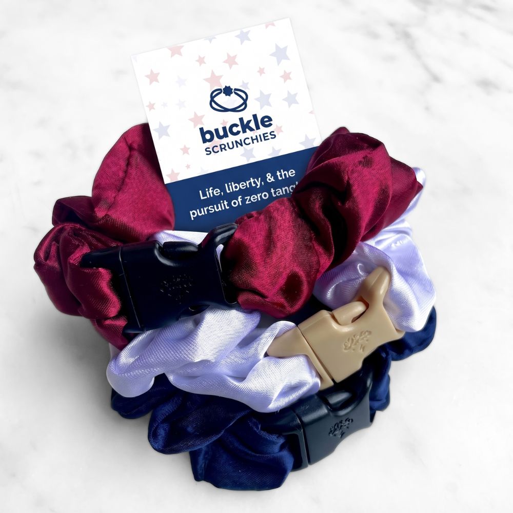 USA Patriotic Red White Blue - 3-Pack Buckle Scrunchies Bundle - No Snagging, No Tangles Buckle Scrunchies by RE.STATEMENT