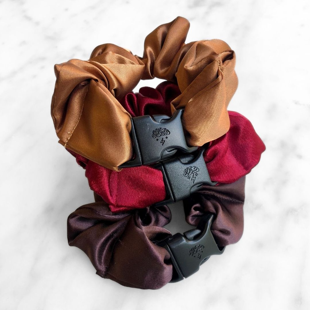 Fall Essentials - 3-Pack Autumn Halloween Buckle Scrunchies - No Snagging, No Tangles Buckle Scrunchies by RE.STATEMENT