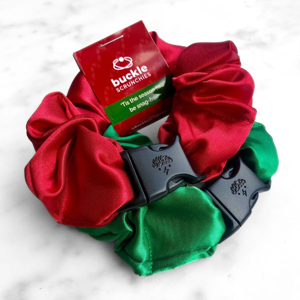 Jolly Duo - 2-Pack Christmas Holiday Buckle Scrunchies - No Snagging, No Tangles Buckle Scrunchies by RE.STATEMENT