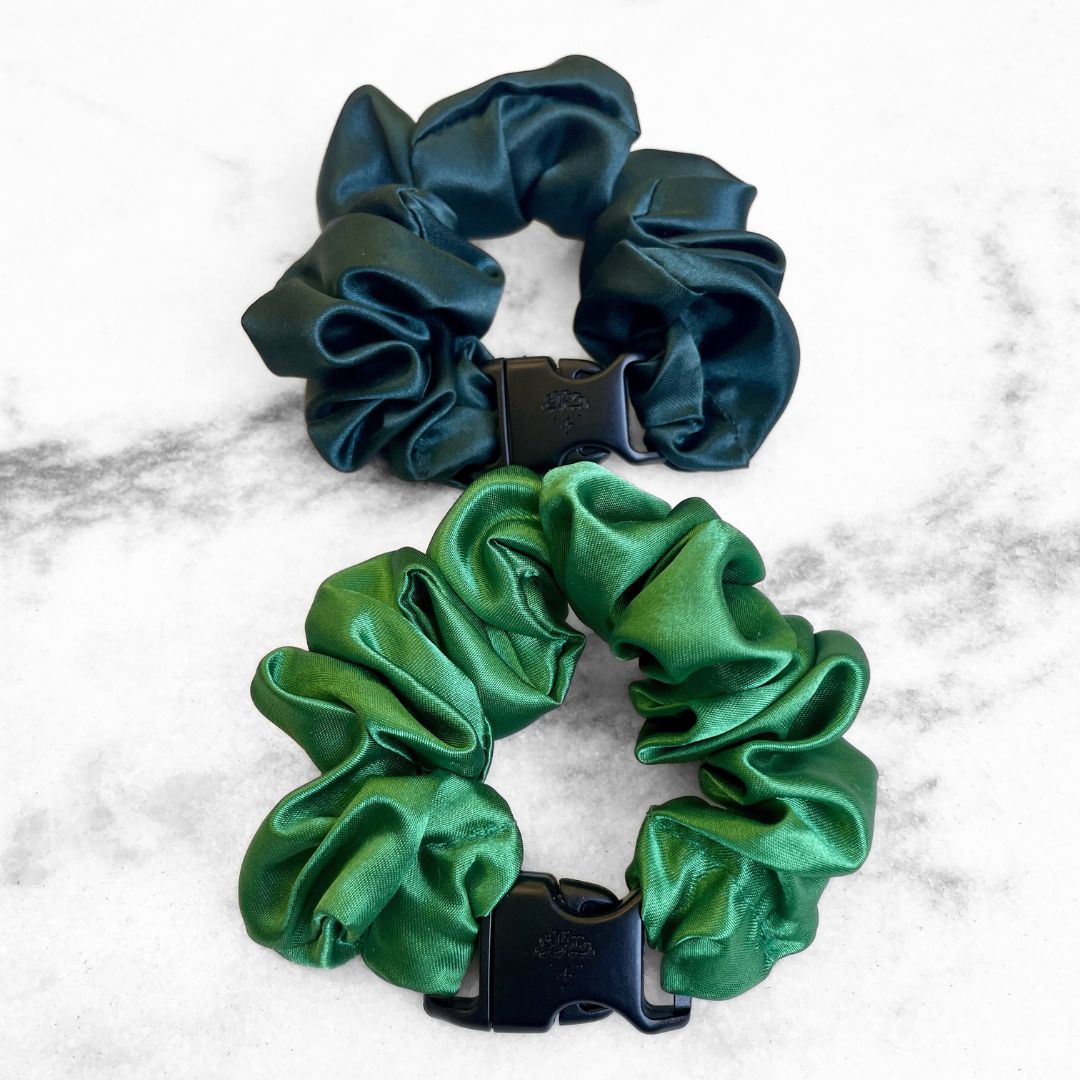 Patty's Green Duo - 2-Pack St. Patrick's Day Buckle Scrunchies - No Snagging, No Tangles Buckle Scrunchies by RE.STATEMENT