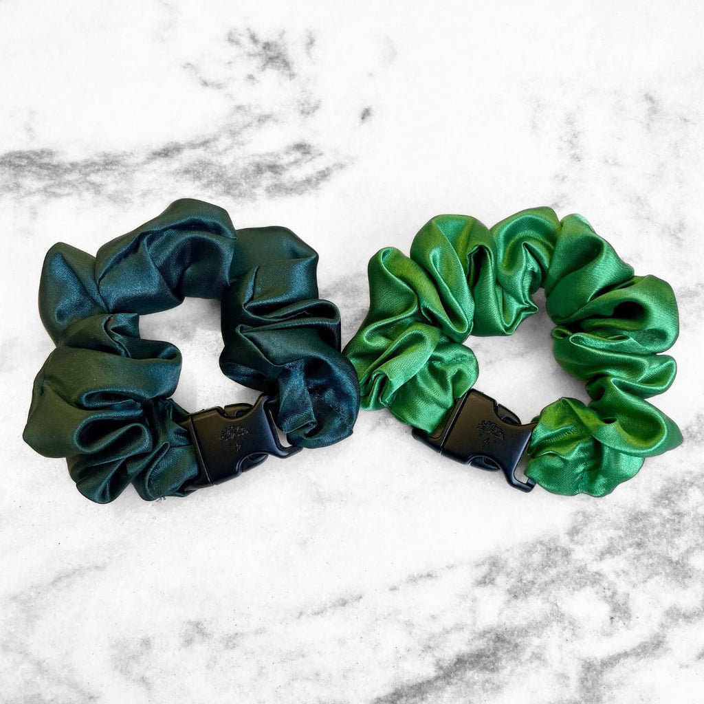 Patty's Green Duo - 2-Pack St. Patrick's Day Buckle Scrunchies - No Snagging, No Tangles Buckle Scrunchies by RE.STATEMENT