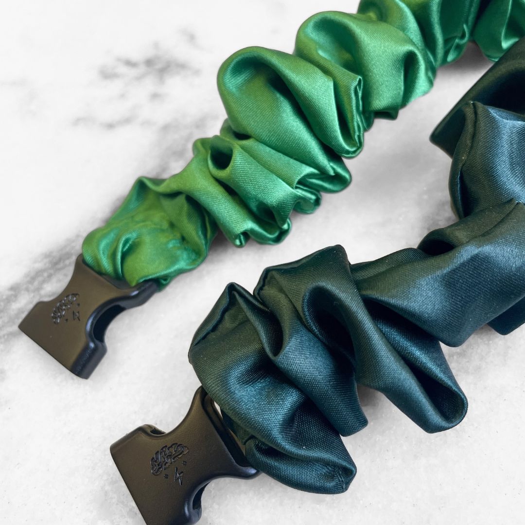 Patty's Green Duo - 2-Pack St. Patrick's Day Buckle Scrunchies - No Snagging, No Tangles Buckle Scrunchies by RE.STATEMENT