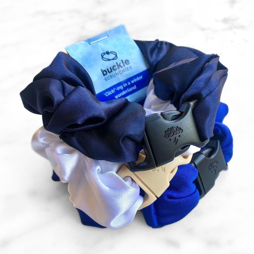 Winter Wonderland Bundle - 3-Pack Hanukkah Holiday Buckle Scrunchies - No Snagging, No Tangles Buckle Scrunchies by RE.STATEMENT