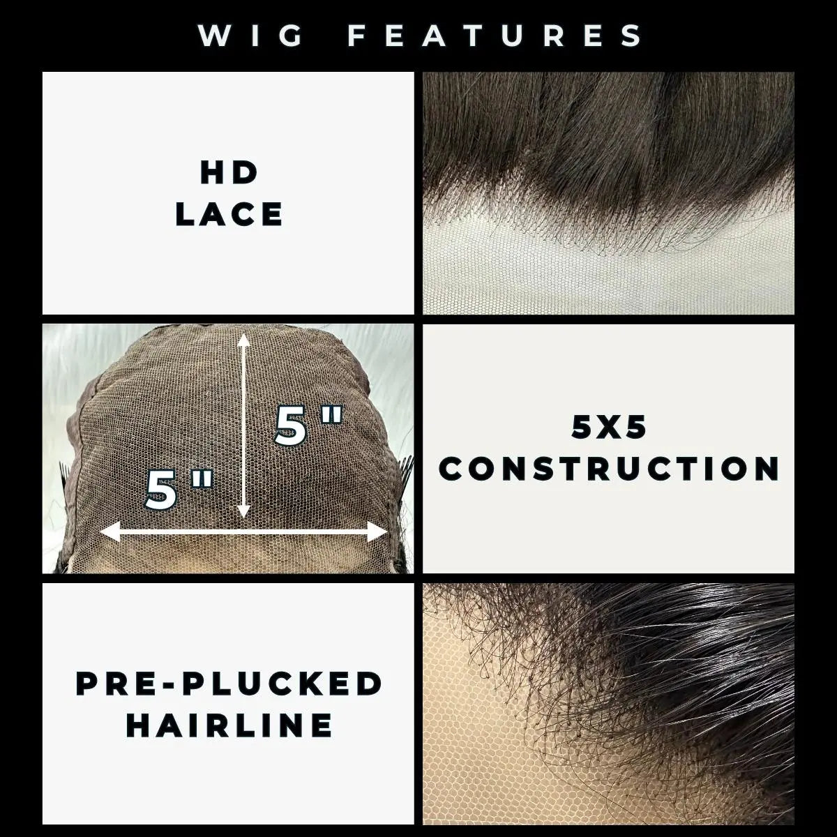 Glueless Body Wave 5x5 HD Lace 100% Human Hair Closure Wig Private Label