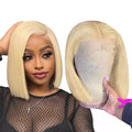 613 Blonde Bob Lace Front Wig - Brazilian Remy Human Hair, HD Transparent Lace, Pre-Plucked, Brown Roots Luxegan