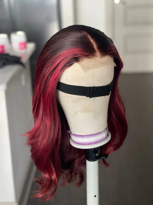 4 By 4 Loose Wavy Closure Wig (100% Human Hair) 18 Inches Wine Color Poshglad Braided Wigs