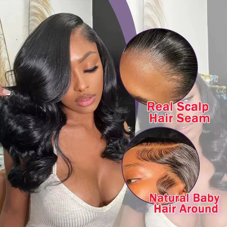 Brazilian 250% Density Short Bob Body Wave Wig | 13x4 HD Transparent Lace Front & 4x4 Lace Closure Human Hair (Pre-Plucked for Women) Luxegan