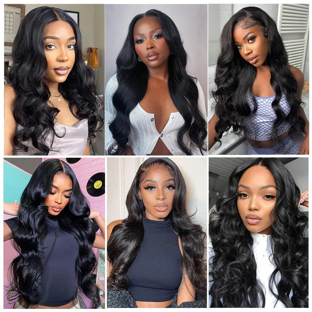 32 Inch Raw 100% Human Hair Bundles with Frontal Body Wave Human Hair Natural Black Raw Hair Bundles and Frontal For Extensions The Hair Plug