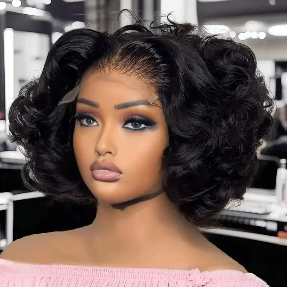 Brazilian 250% Density Short Bob Body Wave Wig | 13x4 HD Transparent Lace Front & 4x4 Lace Closure Human Hair (Pre-Plucked for Women) Luxegan