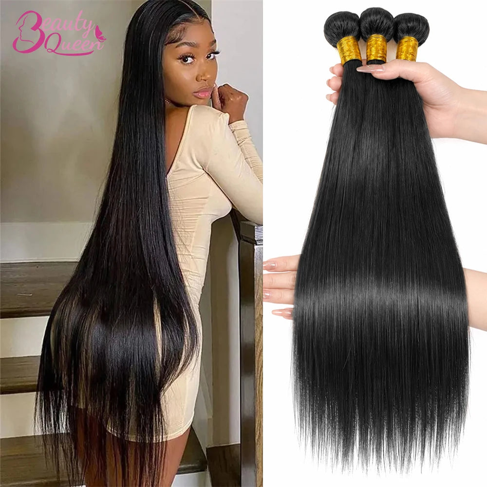 Brazilian Bundles Raw 100% Human Hair Bone Straight Hair Extensions Bulk For Braiding 14-32 Inch Bundles Double Weft Hair Weave The Hair Plug