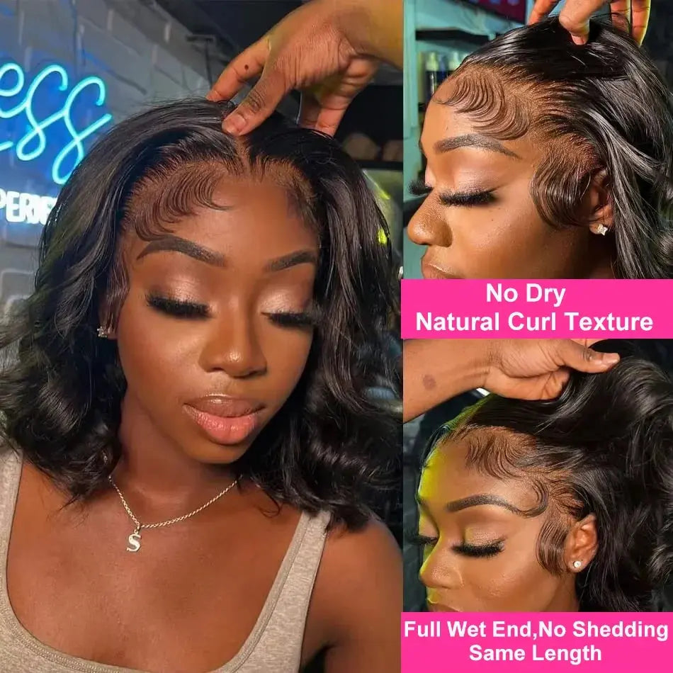 Brazilian 250% Density Short Bob Body Wave Wig | 13x4 HD Transparent Lace Front & 4x4 Lace Closure Human Hair (Pre-Plucked for Women) Luxegan