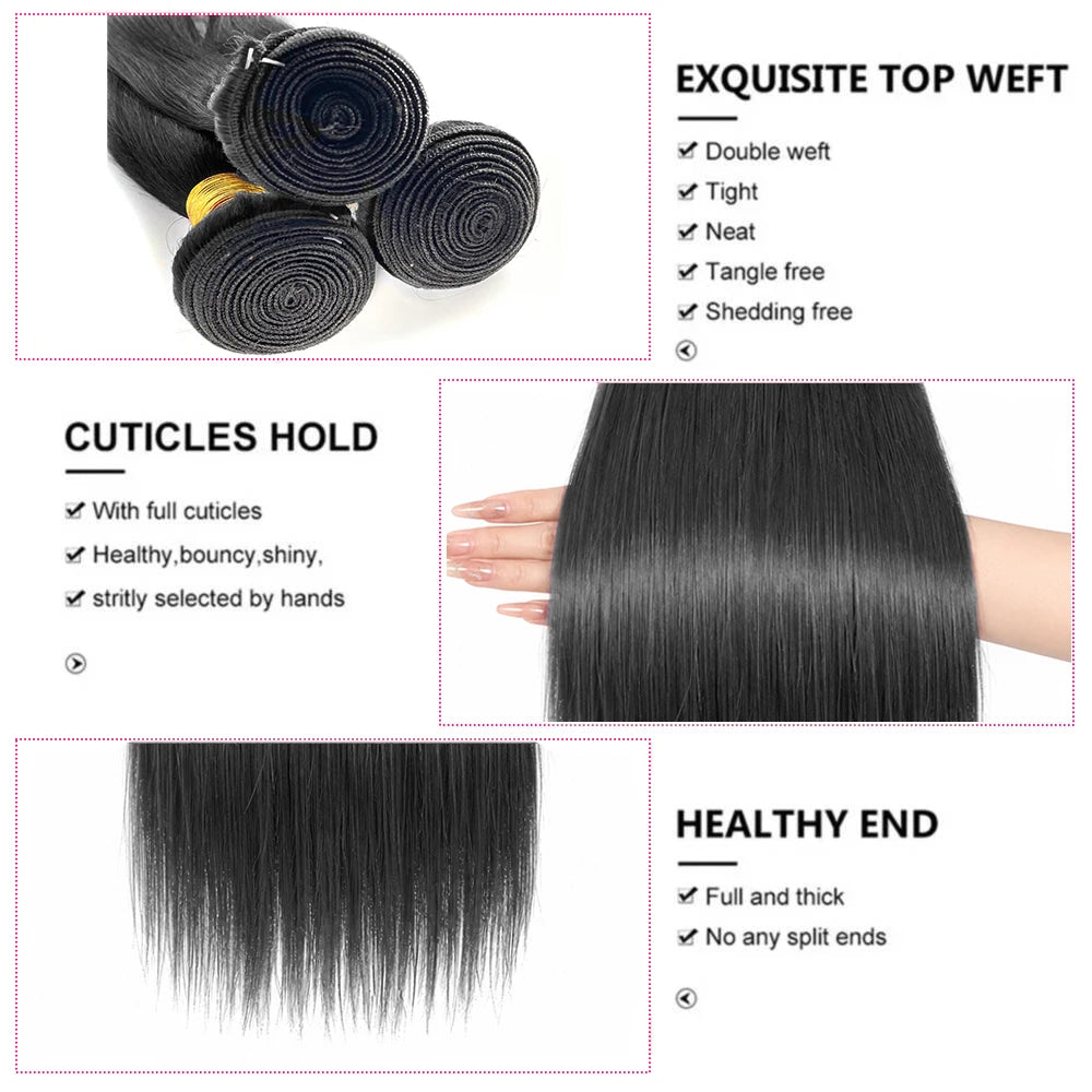 Brazilian Bundles Raw 100% Human Hair Bone Straight Hair Extensions Bulk For Braiding 14-32 Inch Bundles Double Weft Hair Weave The Hair Plug