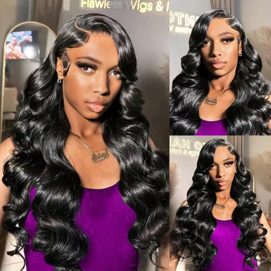 32 Inch Raw 100% Human Hair Bundles with Frontal Body Wave Human Hair Natural Black Raw Hair Bundles and Frontal For Extensions The Hair Plug