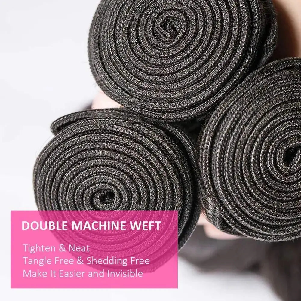 32 Inch Raw 100% Human Hair Bundles with Frontal Body Wave Human Hair Natural Black Raw Hair Bundles and Frontal For Extensions The Hair Plug