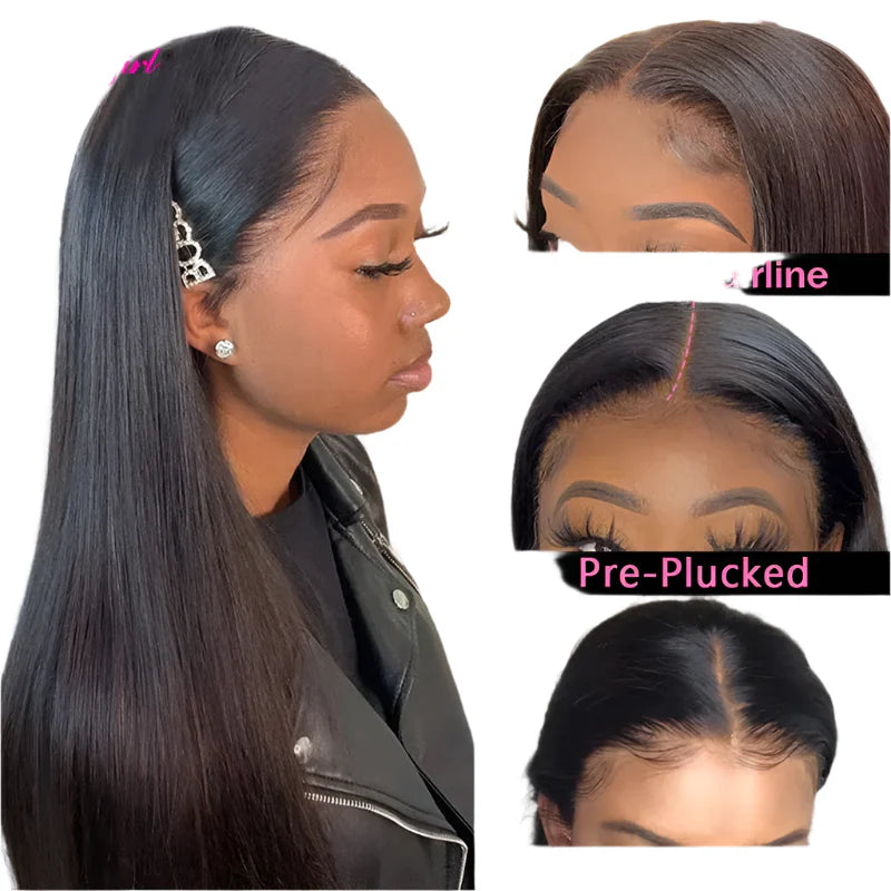 13x6 Lace Frontal Human Hair Wig | Straight Brazilian Remy Hair | Natural Black | 150%/180% Density | Pre-Plucked Luxegan