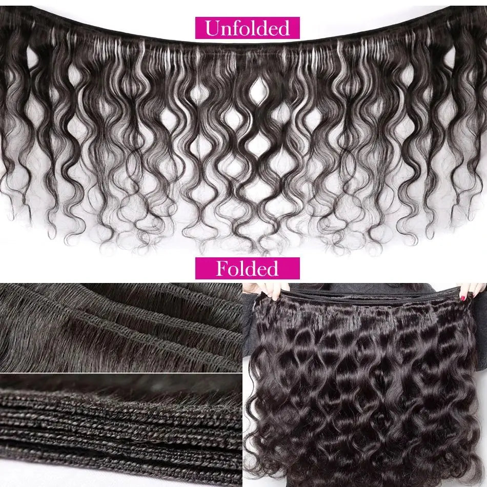 32 Inch Raw 100% Human Hair Bundles with Frontal Body Wave Human Hair Natural Black Raw Hair Bundles and Frontal For Extensions The Hair Plug