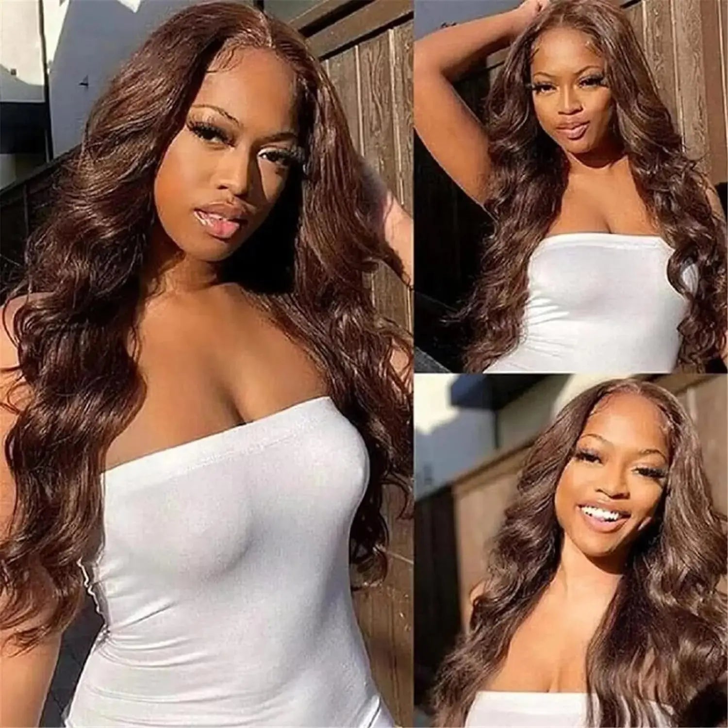 Chocolate Brown Body Wave Lace Front Wig Human Hair Pre-Plucked Brazilian Virgin Hair Bleached Knots HD Lace Frontal Wig Luxegan