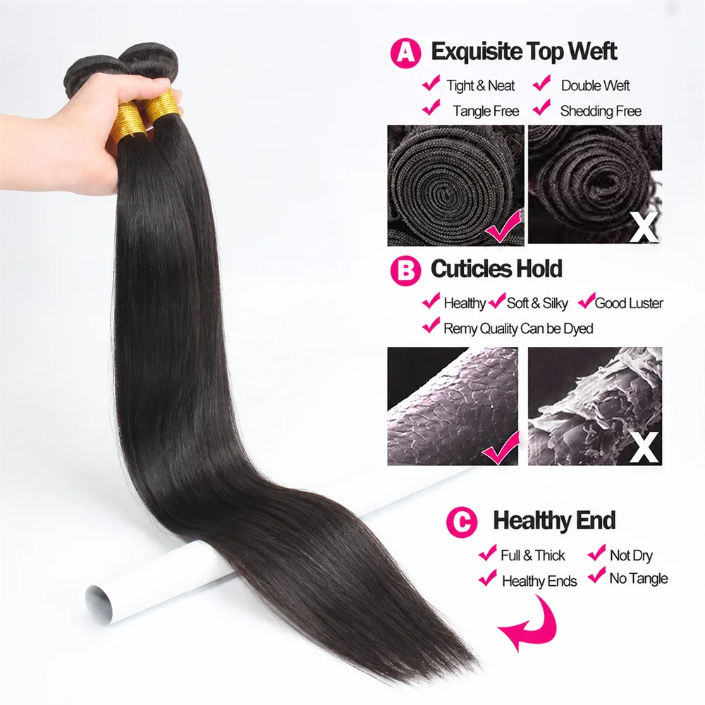 Brazilian Bundles Raw 100% Human Hair Bone Straight Hair Extensions Bulk For Braiding 14-32 Inch Bundles Double Weft Hair Weave The Hair Plug