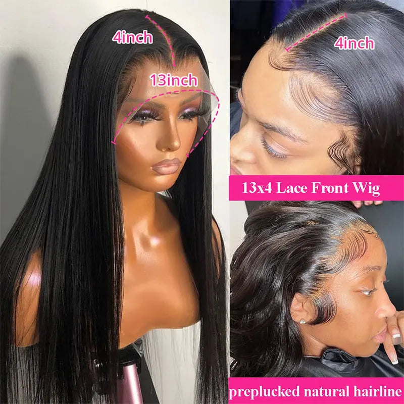 13x6 Lace Frontal Human Hair Wig | Straight Brazilian Remy Hair | Natural Black | 150%/180% Density | Pre-Plucked Luxegan