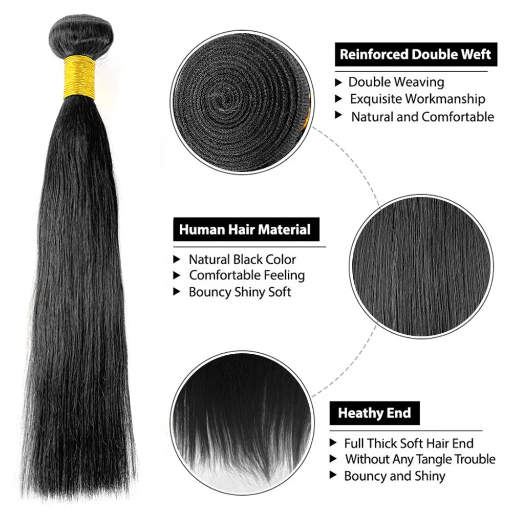 Brazilian Bundles Raw 100% Human Hair Bone Straight Hair Extensions Bulk For Braiding 14-32 Inch Bundles Double Weft Hair Weave The Hair Plug