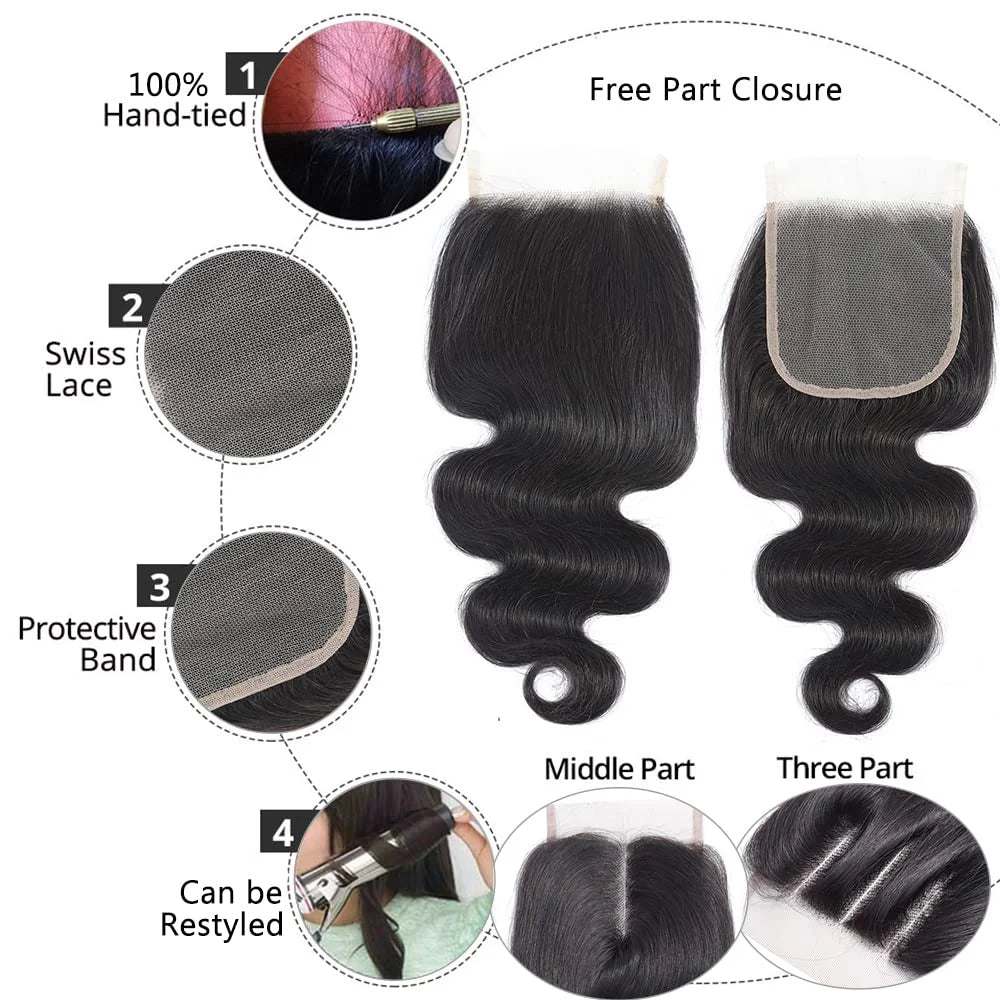 32 Inch Raw 100% Human Hair Bundles with Frontal Body Wave Human Hair Natural Black Raw Hair Bundles and Frontal For Extensions The Hair Plug