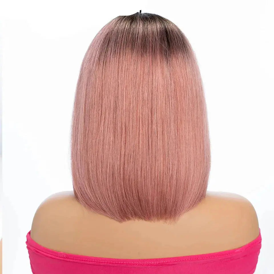 Ombre Pink & Blonde Bob Wig | Straight Human Hair T-Part Lace Front Luxegan