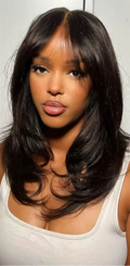 Layered Human Hair Wig with Curtain Bangs | 13x4 Lace Front & 4x4 Closure | Glueless Wear-to-Go Luxegan
