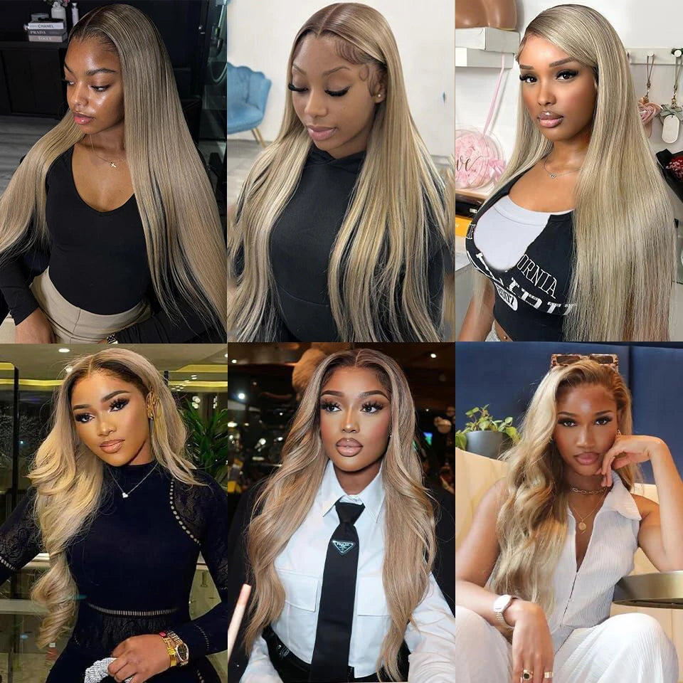Ash Blonde Wigs Human Hair 13x4 13x6 Lace Front Wig 200 Density Straight Body Wave Glueless Human Hair Drawstring Wig for Women The Hair Plug