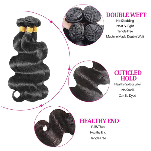 32 Inch Raw 100% Human Hair Bundles with Frontal Body Wave Human Hair Natural Black Raw Hair Bundles and Frontal For Extensions The Hair Plug
