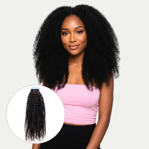 Afro Kinky Coily 100% Human Hair Tape In Extensions Private Label