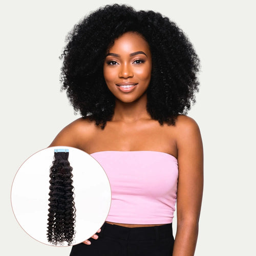 Afro Kinky Curly 100% Human Hair Tape In Extensions Private Label