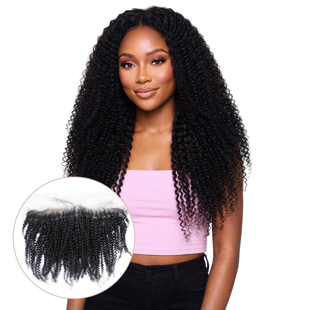 Afro Kinky Curly 13x4 Transparent Lace Human Hair Frontal Private Label