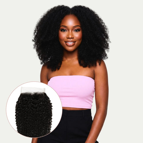 Afro Kinky Curly 4x4 Transparent Lace Human Hair Closure Private Label