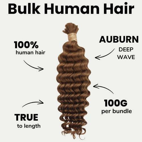 Auburn Deep Wave Bulk 100% Human Braiding Hair Private Label