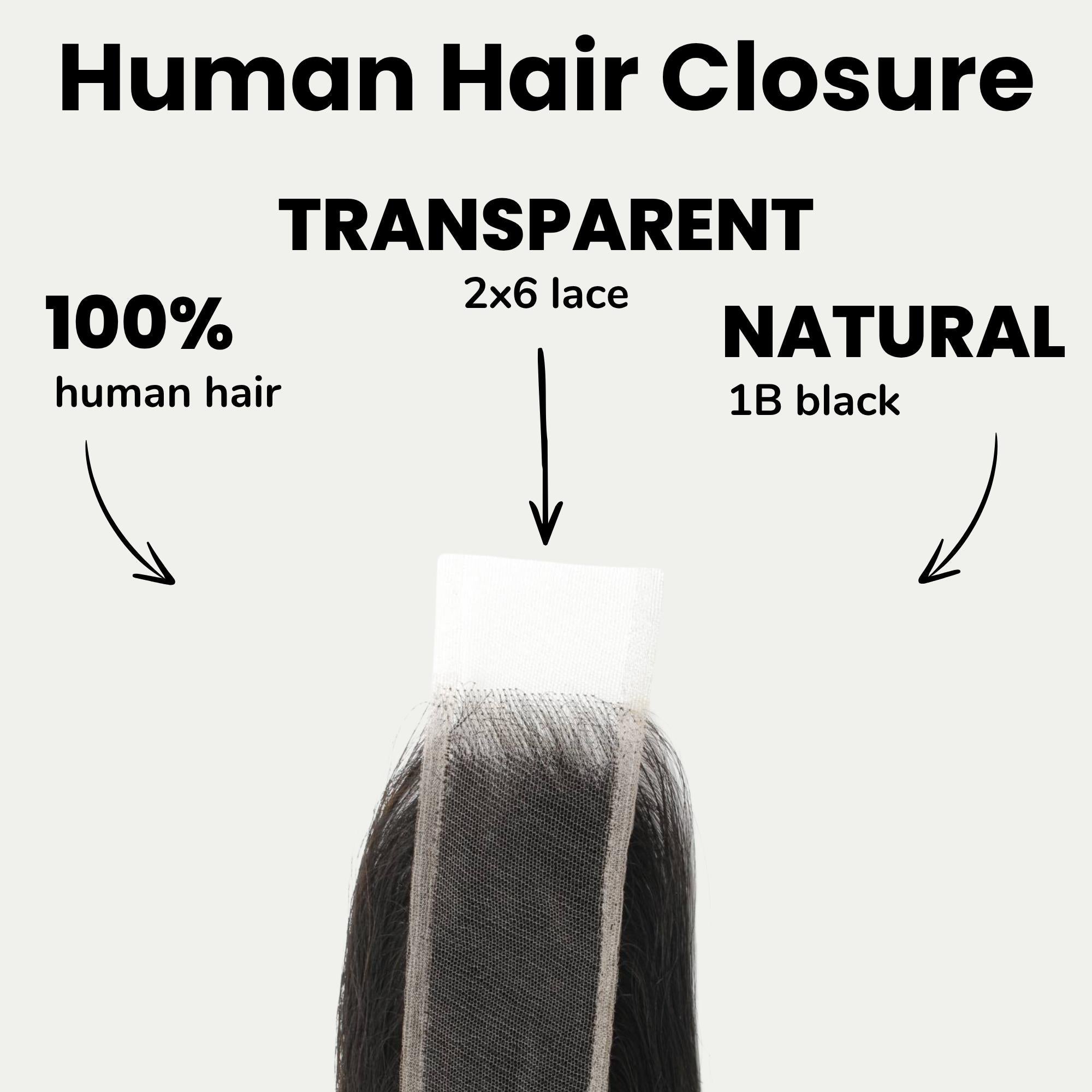 Brazilian Body Wave 2x6 Transparent Lace Human Hair Closure Private Label