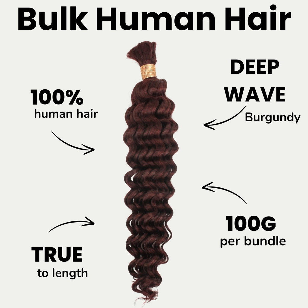 Burgundy Deep Wave Color 99J Bulk 100% Human Braiding Hair Private Label