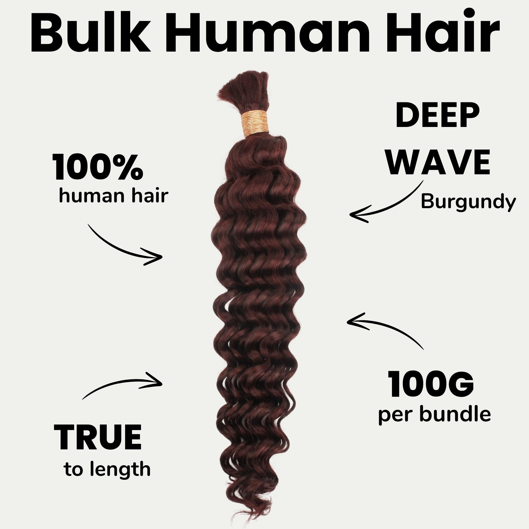 Burgundy Deep Wave Color 99J Bulk 100% Human Braiding Hair Private Label