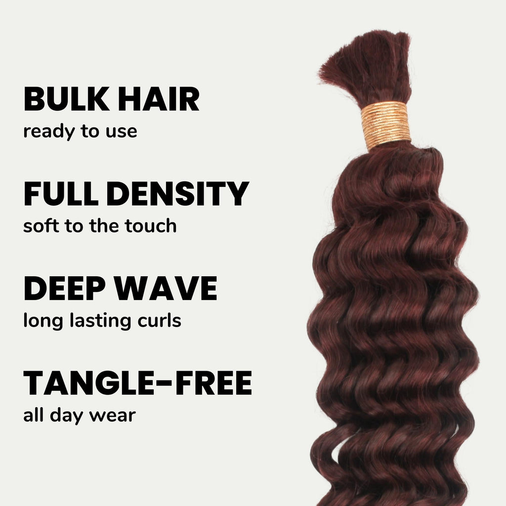 Burgundy Deep Wave Color 99J Bulk 100% Human Braiding Hair Private Label