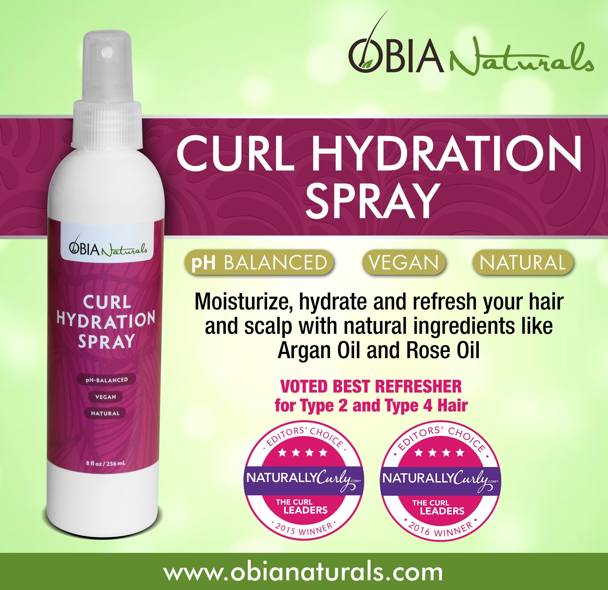 Curl Hydration Spray — Daily Curl Refresher with Argan & Rose