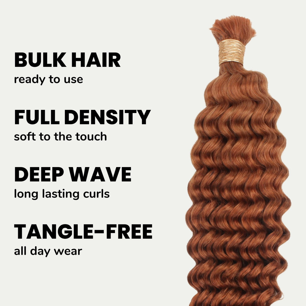 Copper Deep Wave Color 350 Bulk 100% Human Braiding Hair Private Label