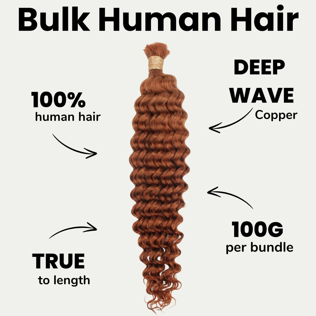 Copper Deep Wave Color 350 Bulk 100% Human Braiding Hair Private Label