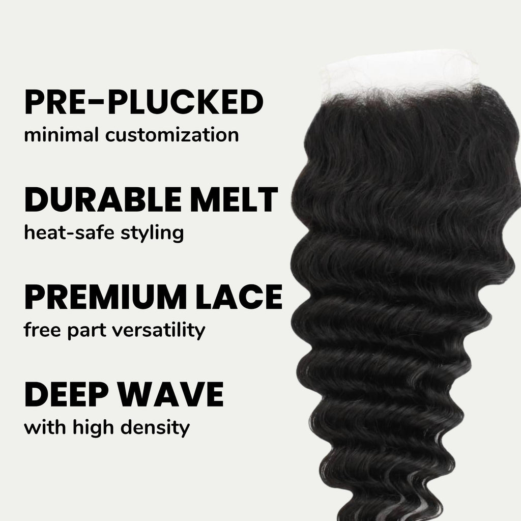 Deep Wave 4x4 Transparent Lace Human Hair Closure Private Label