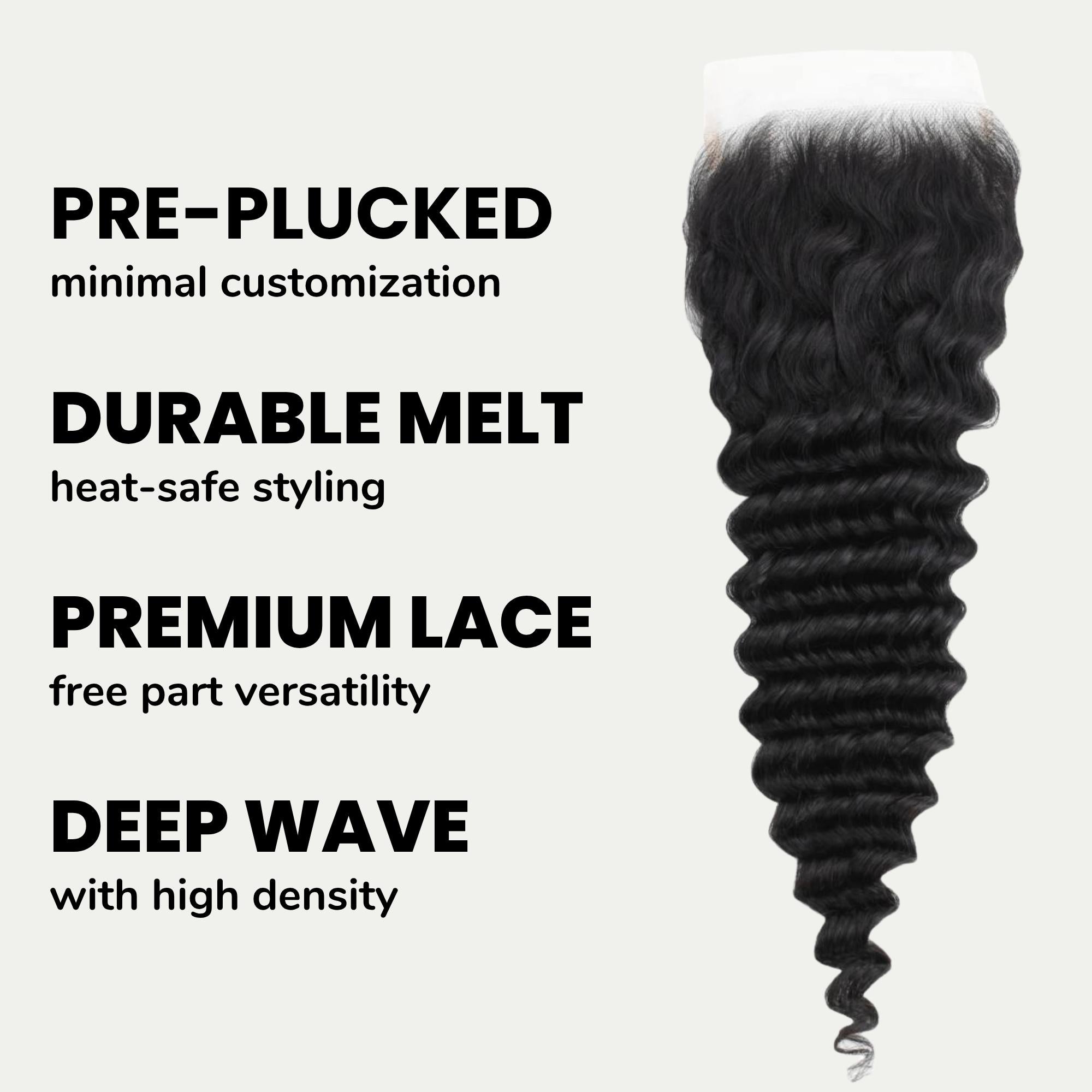 Deep Wave 5x5 Transparent Lace Human Hair Closure Private Label