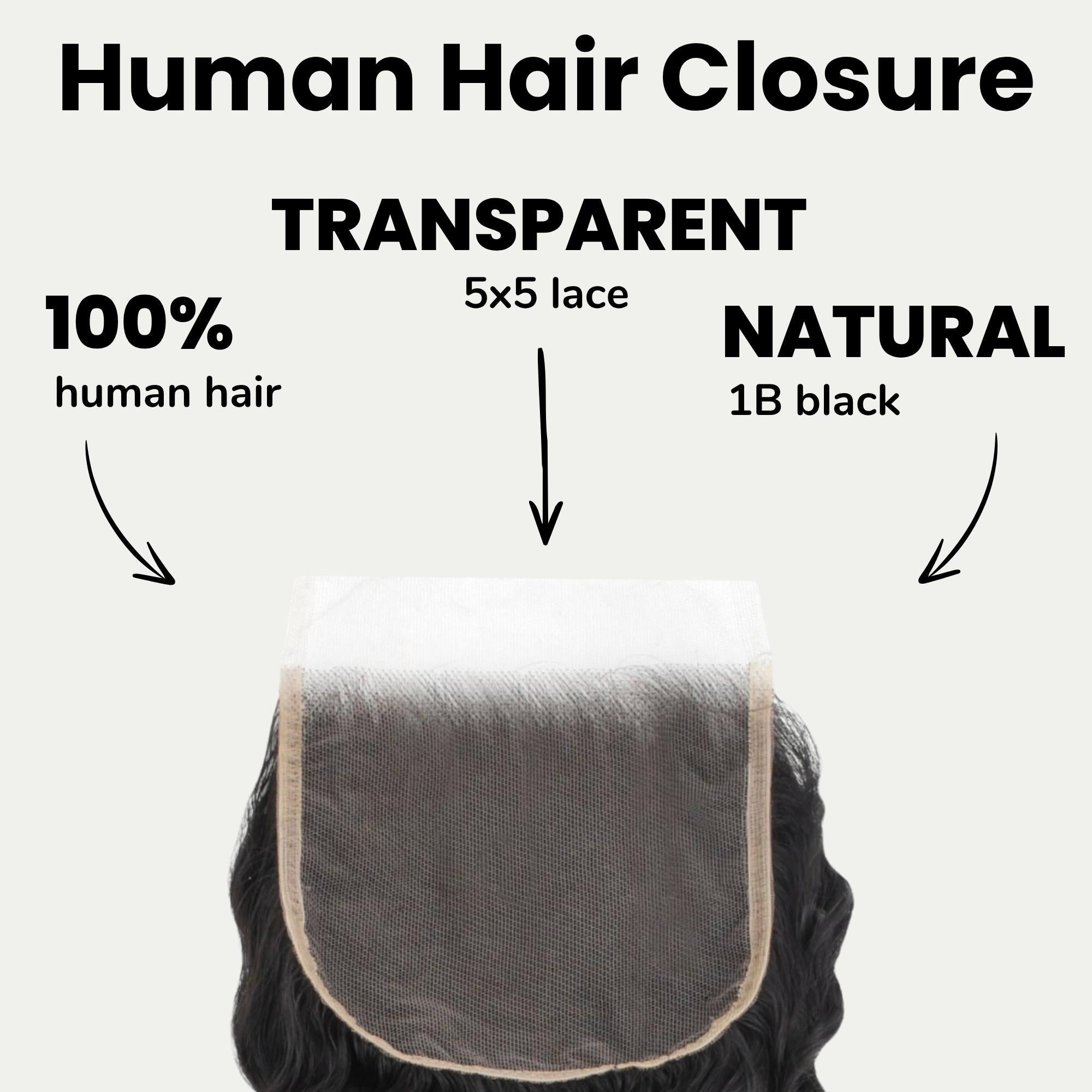 Deep Wave 5x5 Transparent Lace Human Hair Closure Private Label