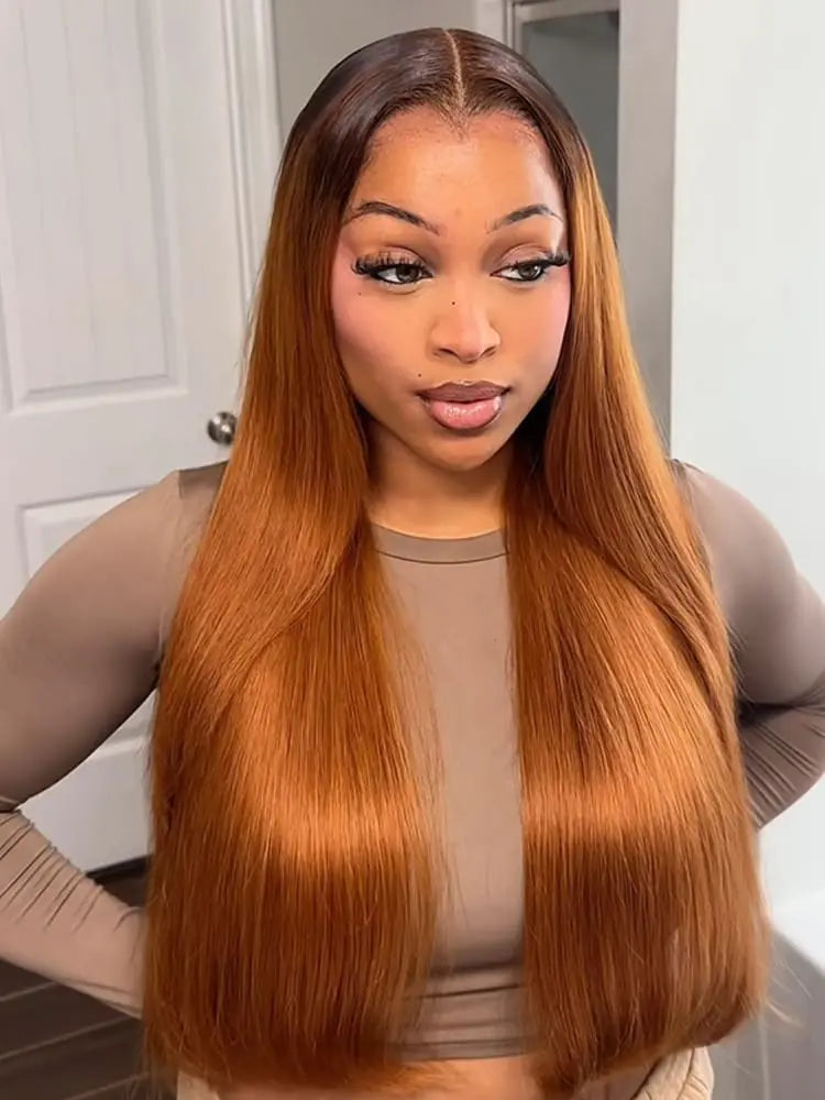 THE EMBER- WIG Honeyed Bliss Color Straight Hair 13x6 Lace Frontal Human Hair Wig with Lagos Meltra™ Hairline The Hair Plug
