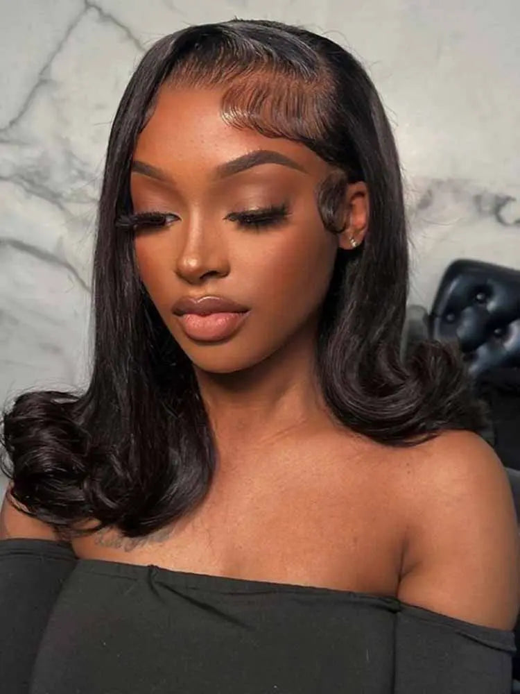 HPG The Flirt Bob | Flip-End Wavy Human Hair 13×4 Lace Front Wig The Hair Plug