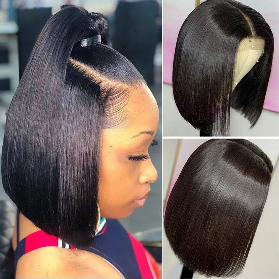 Glueless 13x4 Straight Lace Front Bob Wig Pre-Plucked 4x4 Closure Brazilian Remy Human Hair Bone Straight Short Bob Luxegan