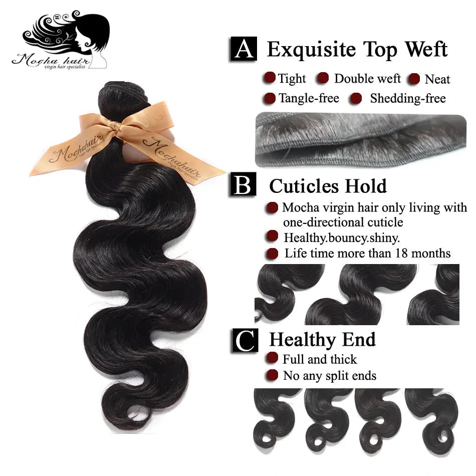 MOCHA Hair10A  Brazilian Virgin Hair Body Wave 3 Bundles16"-26"100% Unprocessed Human Hair Extension Natural Color Free Shipping MOCHA HAIR VIRGIN HAIR SPECIALISE Official Store