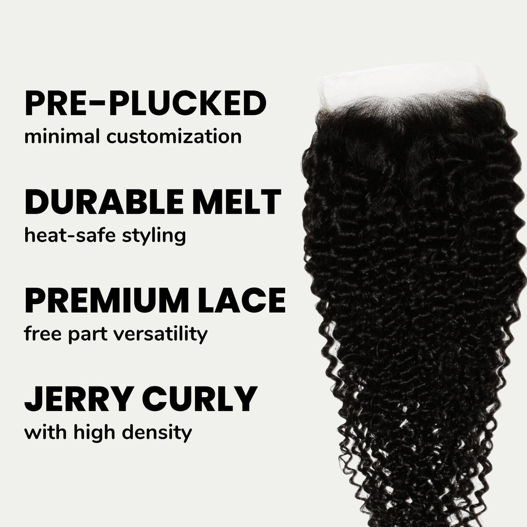 Jerry Curl 4x4 Transparent Lace Human Hair Closure Private Label
